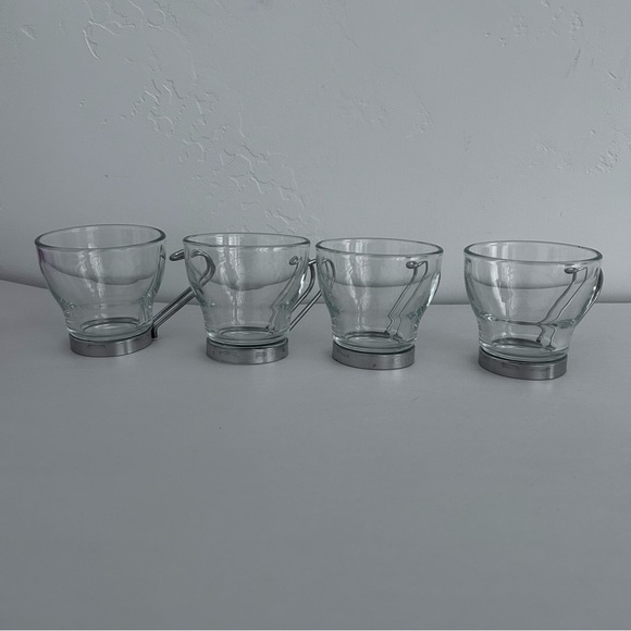 Bormioli Rocco Set of Four Tempered Glass Espresso Cups with Silver Handles - Picture 2 of 10